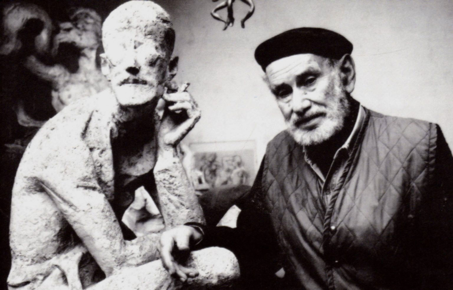 Sculptor Milton Hebald Carving in his Studio in Bracciano, Italy